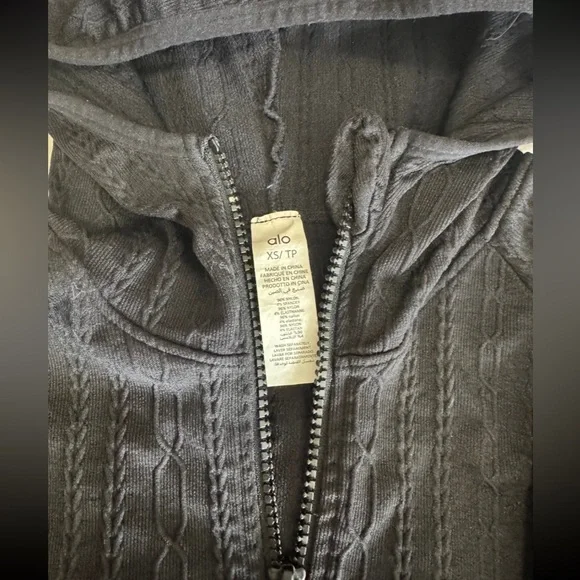 ALO Yoga Charcoal Cable Knit Zip-Up Hoodie - Picture 4 of 4